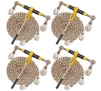 VEVOR Tendeur à Cliquet avec Chaîne d'Arrimage G80 8 mm x 4,3 m, Lot de 4, Charge de Tendeur 3629 kg, Attaches de Chaîne de Transport, pour Sécuriser les Charges, Transport, Remorque Camion à Plateau