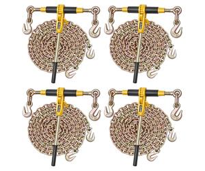 VEVOR Tendeur à Cliquet avec Chaîne G80 8 mm x 3,9 m Chaîne d'Arrimage à Tendeur de Capacité de Charge 3628 kg pour Sécuriser les Charges, Transport, Remorquage, Exploitations Forestières, Lot de 4