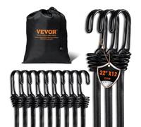 VEVOR Tendeur Élastique, Lot de 12, Cordes Élastiques Robustes, Diamètre 8 mm, Longueur 0,8 m, avec Crochets J en Acier, Corde de Fixation Extensible pour Camping, Bâches, Moto, Camion, Tente, Noir