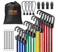 VEVOR Tendeur Élastique, Lot de 32, Cordes Élastiques Robustes, 0,25 m, 0,6 m, 0,8 m, 1 m, 1,2 m, avec Crochets en Acier, Sac de Rangement Portable, Clips, Attaches, pour Auvent, Cargaison, Camping
