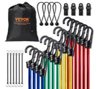 VEVOR Tendeur Élastique, Lot de 32, Cordes Élastiques Robustes, 0,25 m, 0,6 m, 0,8 m, 1 m, 1,2 m, avec Crochets en Acier, Sac de Rangement Portable, Clips, Attaches, pour Auvent, Cargaison, Camping