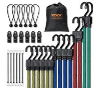 VEVOR Tendeur Élastique, Lot de 32, Sangles Élastiques Robustes, 0,25 m, 0,46 m, 0,6 m, 0,8 m, 1 m, avec Crochets J Acier, Sac de Rangement Portable, Clips, Attaches, pour Auvent, Cargaison, Camping