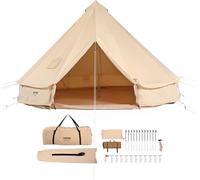VEVOR Tente à cloche 4 x 2,5 m Tente Yourte TC-coton et barres de fer robustes avec un tapis de sol en PVC Tente de camping 6 personnes Tente familiale 8 fenêtres Tente de groupe pour les aventures en