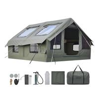 VEVOR Tente Camping Gonflable 5-8 Personnes Tente Glamping avec Pompe Vert | Pour Camper Famille en Plein Air, Tissu Polycoton, Sol PU5000, avec Fenêtre de Toit, Sortie de Poêle, Fenêtres Maille, Sac