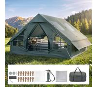 VEVOR Tente Camping Gonflable 5-8 Personnes Tente Glamping avec Pompe Vert pour Camper Famille en Plein Air, Tissu Oxford 420D, Sol PU5000, avec Fenêtre de Toit, Sortie de Poêle, Fenêtres Maille, Sac