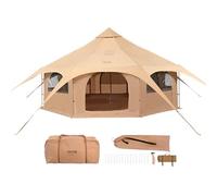 VEVOR Tente Cloche en Toile 5 m Tente de Cirque 4 Saisons Tente de Camping Familial avec Trou de Poêle à Bois et Sacs de Rangement pour Glamping Jusqu'à 8 Personnes, Groupes en Plein Air, Fête, Chasse