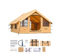 VEVOR Tente de Camping Gonflable, 4 x 3 x 2,2 m, Tente de Glamping pour 5 à 8 Personnes avec Pompe à Main, 2 Puits de Lumière, Auvent, Portes, Fenêtres en Maille, Sac de Rangement, Facile à Installer