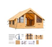 VEVOR Tente de Camping Gonflable, 4 x 3 x 2,2 m, Tente de Glamping pour 5 à 8 Personnes avec Pompe à Main, 2 Puits de Lumière, Auvent, Portes, Fenêtres en Maille, Sac de Rangement, Facile à Installer