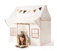 VEVOR Tente de Jeu pour Enfant 2 en 1 avec Auvent et Tapis Rembourré Beige | Cabane pour Tout-petits Intérieur et Extérieur avec Lumières Étoiles, Sac de Transport, 2 Portes et 2 Fenêtres Respirantes