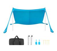 VEVOR Tente de Plage de 3,4x3,4x2 m, Abri Soleil UPF50+, Pare-Soleil Extérieur pour Plage Parc Camping et Pêche, Auvent Protection UV avec Sacs de Sable, Poteaux de Soutien et Pelles à Sable, Bleu