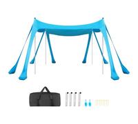 VEVOR Tente de Plage de 3x3x2 m, Abri Soleil UPF50+, Pare-Soleil Extérieur pour Plage Parc Camping et Pêche, Auvent Protection UV avec Sacs de Sable, Poteaux de Soutien et Pelles à Sable, Bleu