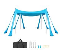 VEVOR Tente de Plage de 3x3x2 m, Abri Soleil UPF50+, Pare-soleil Extérieur pour Plage Parc Camping et Pêche, Auvent Protection UV avec Sacs de Sable, Poteaux de Soutien et Pelles à Sable, Bleu