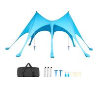 VEVOR Tente de Plage de 6,1x4x2,8 m, Abri Soleil UPF50+, Pare-soleil Extérieur pour Plage Parc Camping et Pêche, Auvent Protection UV avec Sacs de Sable, Poteaux de Soutien et Pelles à Sable, Bleu