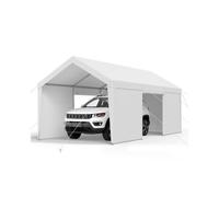 VEVOR Tente Garage, 3,65 x 6,09 m, Carport Abri de Voiture Extérieur avec Parois Latérales Amovibles et Portes, Résistant aux UV et à l'eau, Protection Toutes Saisons pour Automobile et Bateau, Blanc
