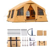 VEVOR Tente gonflable pour camping 8-12 personnes avec pompe à main, 4,8x3,6x2,2 m Tente glamping avec 2 lanterneaux, baldaquin, raccordement au four