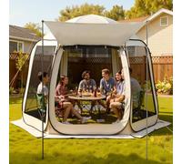 VEVOR Tente Moustiquaire avec Auvent 303x265x230 cm Abri Moustiquaire Pop Up pour 4-8 Personnes Tente Pliante Portable pour Jardin Terrasse Cour Activités de Plein Air, avec Sac de Transport, Beige