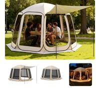 VEVOR Tente Moustiquaire avec Auvent 366x338x230 cm Abri Moustiquaire Pop Up pour 10-12 Personnes Tente Pliante Portable pour Jardin Terrasse Cour Activités de Plein Air, avec Sac de Transport, Beige