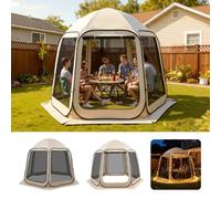 VEVOR Tente Moustiquaire Pop Up 303x265x230 cm Abri Moustiquaire Pliant 4-8 Personnes Tente Portable pour Jardin Terrasse Cour Activités Plein Air, avec Sac de Transport, Piquets de Fixation, Beige