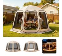 VEVOR Tente Moustiquaire Pop Up 366x338x230 cm Abri Moustiquaire Pliant 10-12 Personnes Tente Portable pour Jardin Terrasse Cour Activités Plein Air, avec Sac de Transport, Piquets de Fixation, Beige