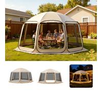 VEVOR Tente Moustiquaire Pop Up 450x425x245 cm Abri Moustiquaire Pliant 12-15 Personnes Tente Portable pour Jardin Terrasse Cour Activités Plein Air, avec Sac de Transport, Piquets de Fixation, Beige