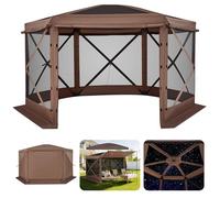VEVOR Tente Moustiquaire Tonnelle Pop-up 3,6x3,6 m Tente Moustiquaire Pliante 8-10 Personnes Abri Solaire 6 Côtés pour Camping en Famille Terrasse Jardin avec Toit Amovible, Sac de Transport, Marron