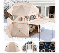 VEVOR Tente Moustiquaire Tonnelle Pop-up 3,6x3,6 m Tente Moustiquaire Pliante 8-10 Personnes Abri Solaire 13 Côtés pour Camping Famille, Terrasse, Jardin, avec Toit Amovible, Sac de Transport, Beige