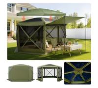 VEVOR Tente Moustiquaire Tonnelle Pop-up 3,6x3,6 m Tente Moustiquaire Pliante 8-10 Personnes Abri Solaire à 6 Côtés pour Camping en Famille Terrasse Jardin, avec Toit Amovible, Sac de Transport, Vert