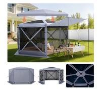 VEVOR Tente Moustiquaire Tonnelle Pop-up 3,6x3,6 m Tente Moustiquaire Pliante 8-10 Personnes Abri Solaire 6 Côtés pour Camping en Famille Terrasse Jardin, avec Toit Amovible, Sac de Transport, Gris