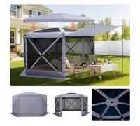 VEVOR Tente Moustiquaire Tonnelle Pop-up 3,6x3,6 m Tente Moustiquaire Pliante 8-10 Personnes Abri Solaire 6 Côtés pour Camping en Famille Terrasse Jardin, avec Toit Amovible, Sac de Transport, Gris