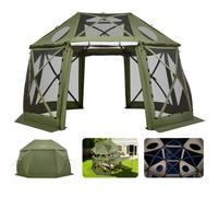 VEVOR Tente Moustiquaire Tonnelle Pop-up 3,96x3,96 m Tente Moustiquaire Pliante 10-12 Personnes 13 Côtés Abri Solaire pour Camping Famille, Terrasse, Jardin, avec Toit Amovible, Sac de Transport, Vert