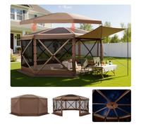 VEVOR Tente Moustiquaire Tonnelle Pop-up 4,57x4,57 m Tente Moustiquaire Pliante 12-15 Personnes Abri Solaire 8 Côtés pour Camping en Famille Terrasse Jardin, avec Toit Amovible Sac Transport, Marron