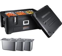 VEVOR Thermobox isolé Porte-conteneurs alimentaires isolés, 30 L pour la restauration, Porte-conteneurs alimentaires portables en LLDPE, Noir Réchauffeur de repas à chargement frontal pour restaurant,