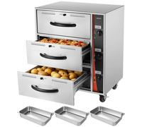 VEVOR Tiroir Chauffant Électrique, Chauffe-plats à Trois Tiroirs en Acier Inoxydable, Armoire Chauffante Standard Autonome, Plage de Température 30-85 °C, pour Restaurant, Hôtel, Buffet et Boulangerie