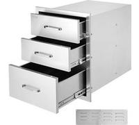 Tiroir Inox Cuisine Extérieur Ranger Ustensiles BBQ Porte Accès 3 Espaces 46x52x59cm