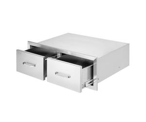 VEVOR Tiroir Inox de Cuisine 75 x 50 x 25 cm Double Espaces de Rangement Commode à Tiroirs Meuble de Rangement en Acier Inoxydable pour Ranger Ustensile de Cuisine d'Extérieur Barbecue