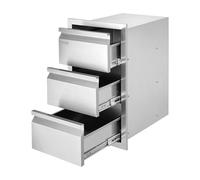 VEVOR Tiroirs Argent Triple 38x48x65cm, Tiroirs de Cuisine d'Extérieur en Acier Inoxydable,Commode de Rangement Inox 3 Tiroirs Intégrés pour Ilot de Barbecue/Rangement Ustensiles de Cuisine