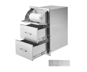 VEVOR Tiroirs de Cuisine d'Extérieur en Acier Inoxydable, Tiroirs d’Accès Triples de 42x52x73,6 cm avec Poignée et Porte-essuie-tout, Îlot de Barbecue sur Terrasse, Meuble pour Cuisine en Plein Air