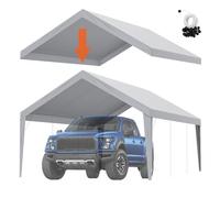 VEVOR Toile d'auvent de rechange pour abri de voiture, 6,1x4 m, bâche de tente de garage, imperméable protégée contre UV, élastiques à billes, gris (couverture supérieure uniquement, cadre non inclus)