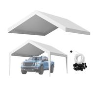 VEVOR Toile Rechange Carport, 6,09x3,65 m, Bâche Toit Abri Voiture, Couverture Supérieure Tente Garage Portable, Résistante UV Imperméable, avec Cordons Élastiques à Billes, Blanc, Cadre Non Inclus