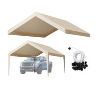 VEVOR Toile Rechange Carport, 6,09x3,65 m, Bâche Toit Abri Voiture, Couverture Supérieure Tente Garage Portable, Résistante UV Imperméable, avec Cordons Élastiques à Billes, Beige, Cadre Non Inclus