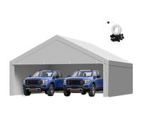 VEVOR Toile Rechange Carport, 6x6 m, Bâche Toit Abri Voiture, Couverture Tente Garage Portable, Résistante UV Imperméable, avec Parois Latérales, Cordons Élastiques à Billes, Gris, Cadre Non Inclus