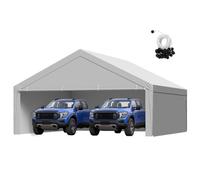 VEVOR Toile Rechange Carport, 6x6 m, Bâche Toit Abri Voiture, Couverture Tente Garage Portable, Résistante UV Imperméable, avec Parois Latérales, Cordons Élastiques à Billes, Gris, Cadre Non Inclus