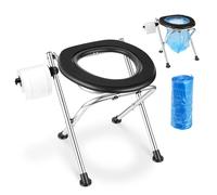 VEVOR Toilette de Camping Pliable, Toilette Portable avec Capacité de Charge de 160 kg, pour Domicile Camping-car Caravane Bateau Randonnée Extérieur, WC de Voyage Chaise en Acier Inoxydable