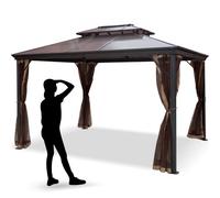 VEVOR Tonnelle à toit rigide 25,4 x 25,4 cm avec filet - Gazebo en métal avec toit permanent en aluminium à double niveau - Gazebos pour patios, arrière-cour, extérieur et pelouse