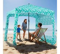 VEVOR Tonnelle de Plage 1,83x1,83 m, Abri de Plage avec Parois Latérales et Poches à Sable, Tente de Camping Extérieur Portable avec Sac, Protection UPF 50+, Hauteur Réglable, Ombrage Spacieux, Vert