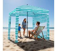 VEVOR Tonnelle de Plage 1,83x1,83 m, Abri de Plage avec Parois Latérales et Poches à Sable, Tente de Camping Extérieur Portable, Protection UPF 50+, Hauteur Réglable, Ombrage Spacieux, Rayures Vertes