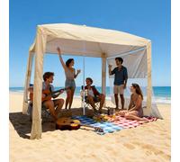 VEVOR Tonnelle de Plage 2,4 x 2,4 m, Abri de Plage avec Parois Latérales et Poches à Sable, Tente Portable pour Camping Extérieur, Protection UPF 50+, Hauteur Réglable, Espace Ombragé Spacieux, Kaki