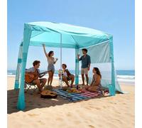 VEVOR Tonnelle de Plage 2,4 x 2,4 m, Abri de Plage avec Parois Latérales et Poches à Sable, Tente Portable pour Camping Extérieur, Protection UPF 50+, Hauteur Réglable, Espace Ombragé Spacieux, Verte