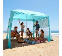 VEVOR Tonnelle de Plage 2,4 x 2,4 m, Abri de Plage avec Parois Latérales et Poches à Sable, Tente Portable pour Camping Extérieur, Protection UPF 50+, Hauteur Réglable, Espace Ombragé Spacieux, Verte