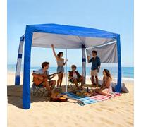 VEVOR Tonnelle de Plage 2,4 x 2,4 m, Abri de Plage avec Parois Latérales et Poches à Sable, Tente Portable pour Camping Extérieur, Protection UPF 50+, Hauteur Réglable, Espace Ombragé Spacieux, Bleu